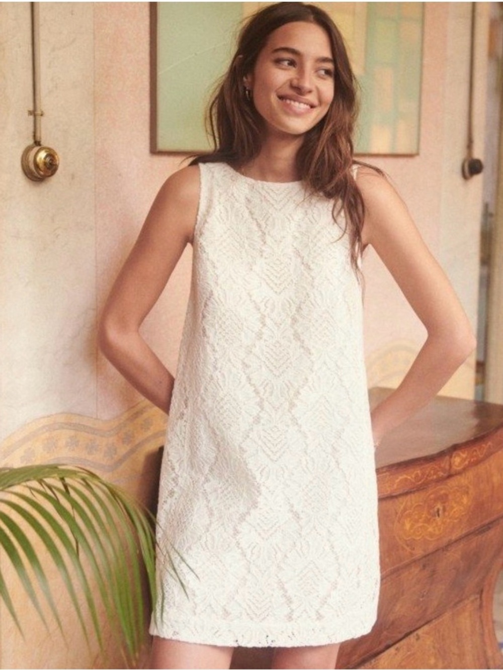 Sezane White Lace Sleeveless Mini Dress